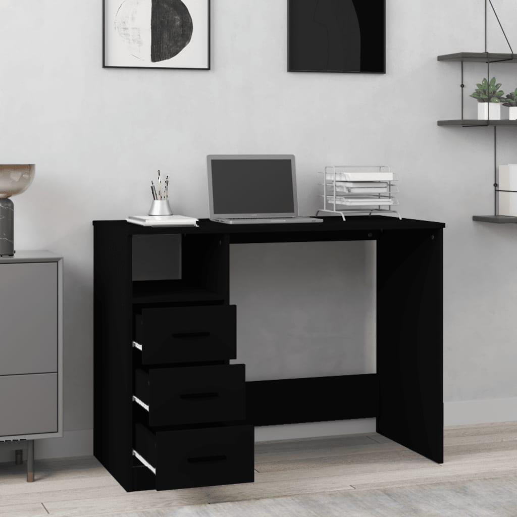 Fekete szerelt fa íróasztal fiókokkal 102 x 50 x 76 cm