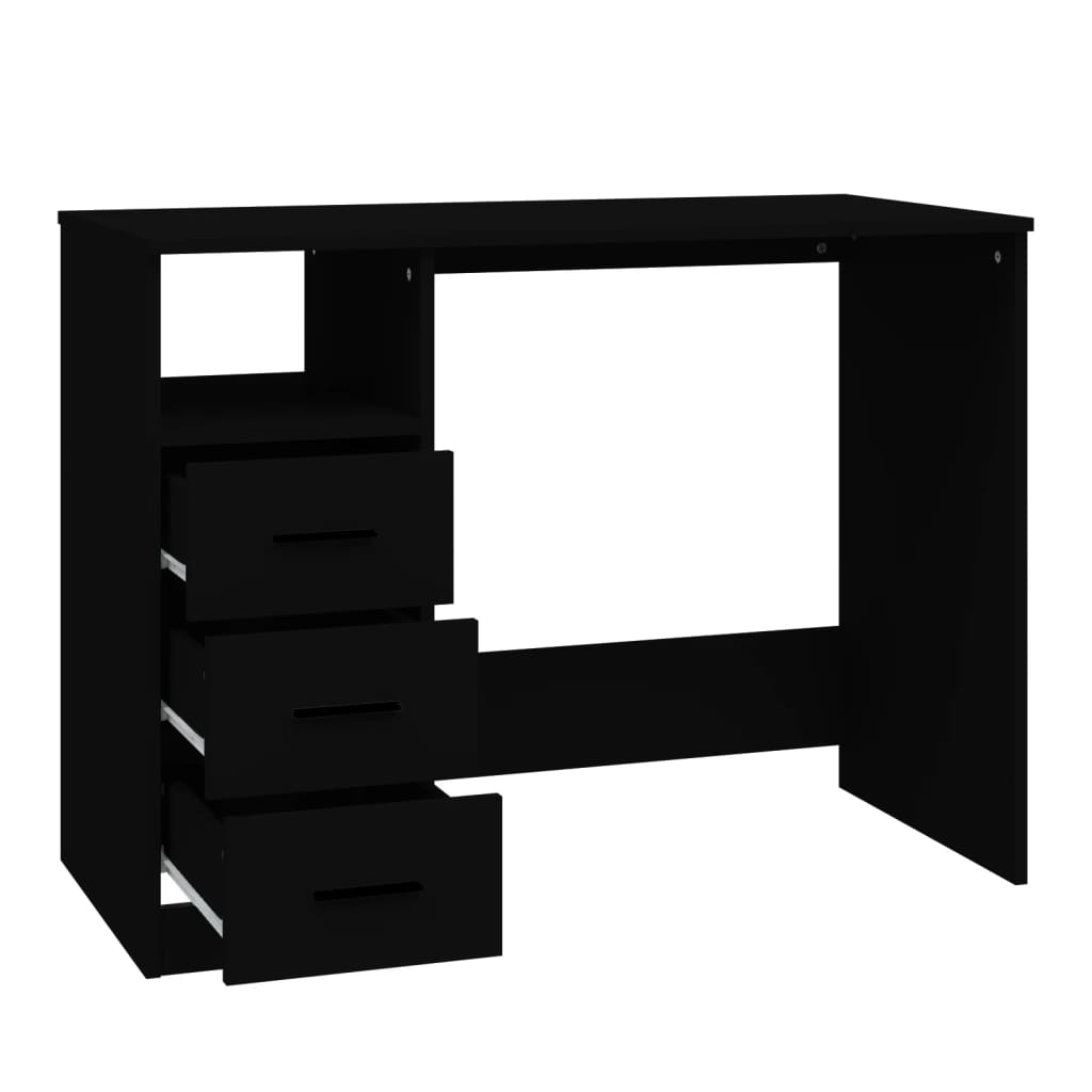 Fekete szerelt fa íróasztal fiókokkal 102 x 50 x 76 cm