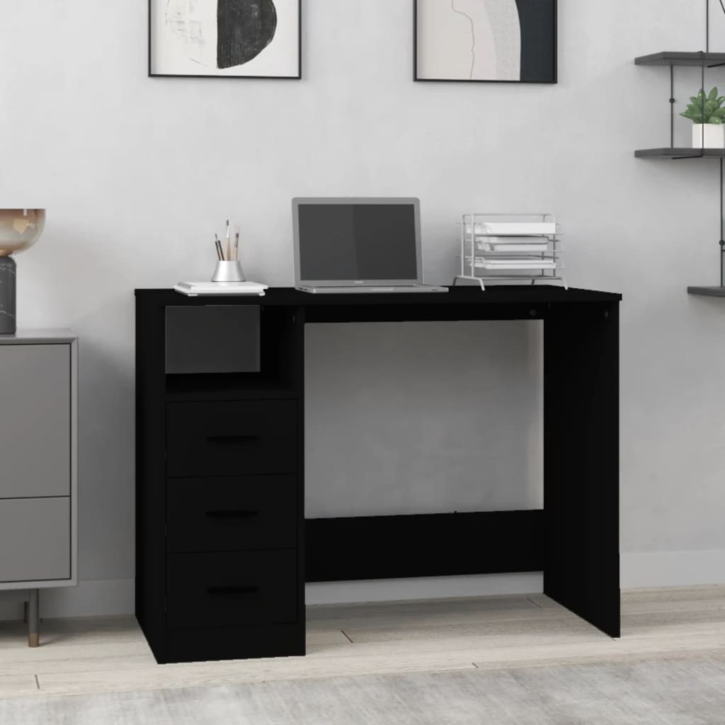 Fekete szerelt fa íróasztal fiókokkal 102 x 50 x 76 cm