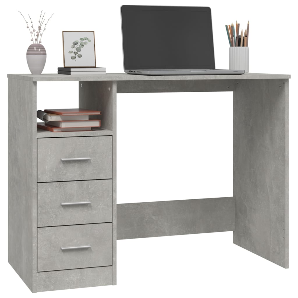 Betonszürke színű szerelt fa íróasztal fiókokkal 102x50x76 cm