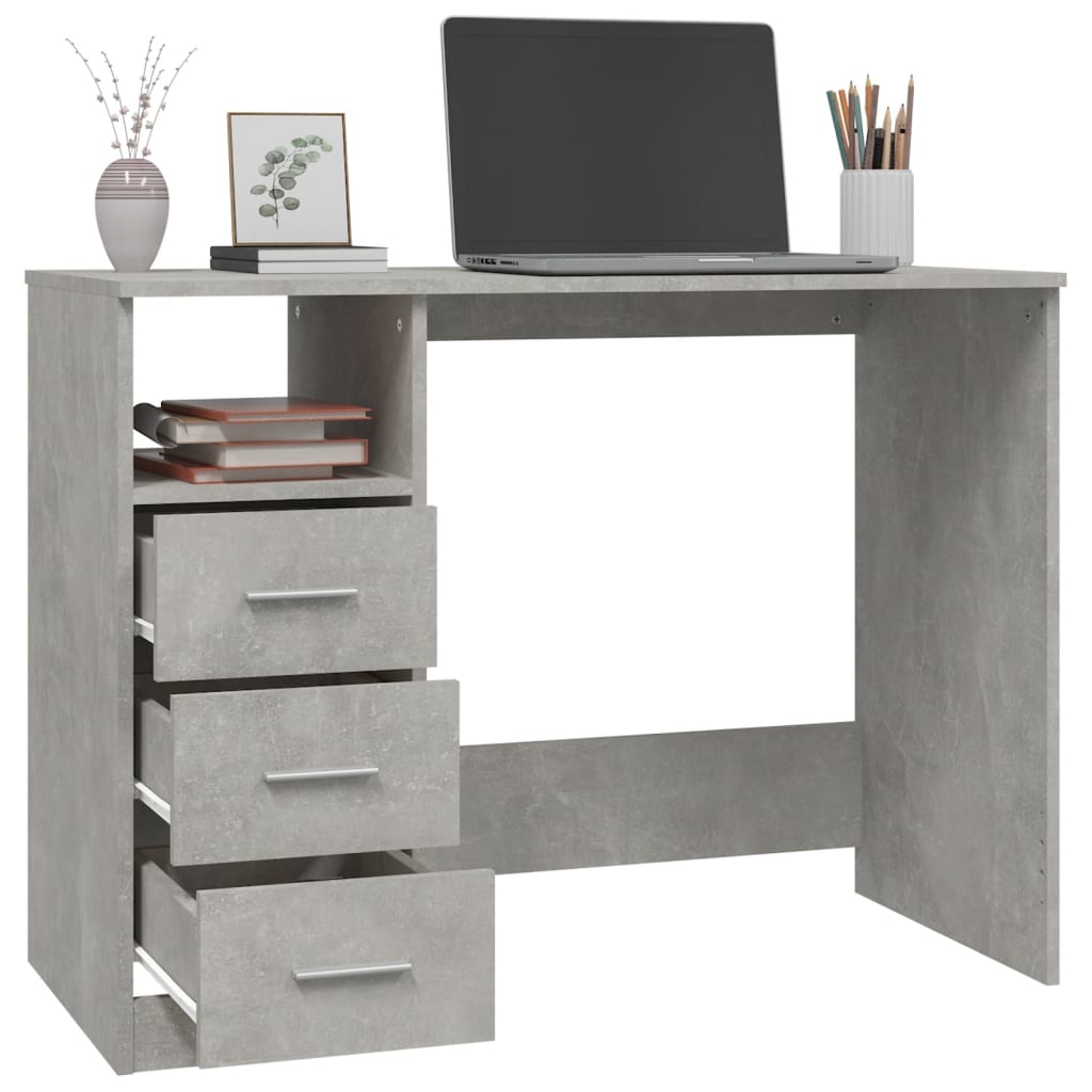 Betonszürke színű szerelt fa íróasztal fiókokkal 102x50x76 cm
