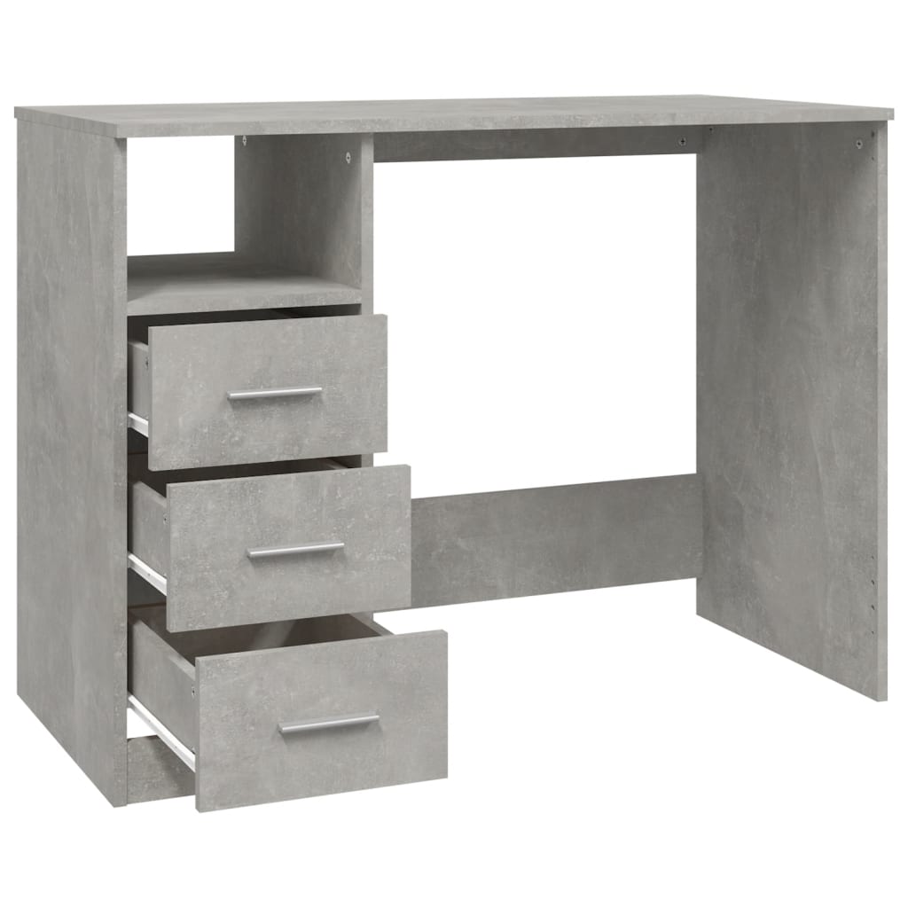 Betonszürke színű szerelt fa íróasztal fiókokkal 102x50x76 cm