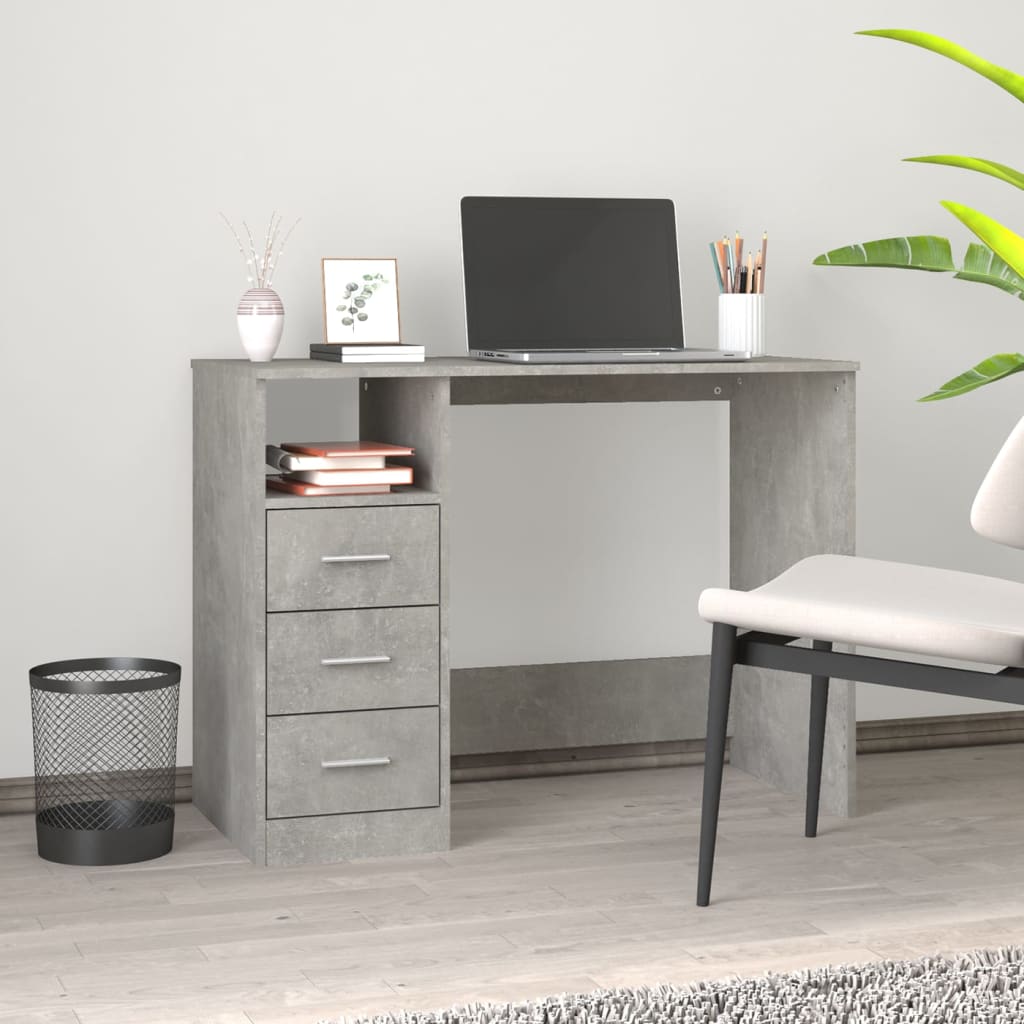 Betonszürke színű szerelt fa íróasztal fiókokkal 102x50x76 cm