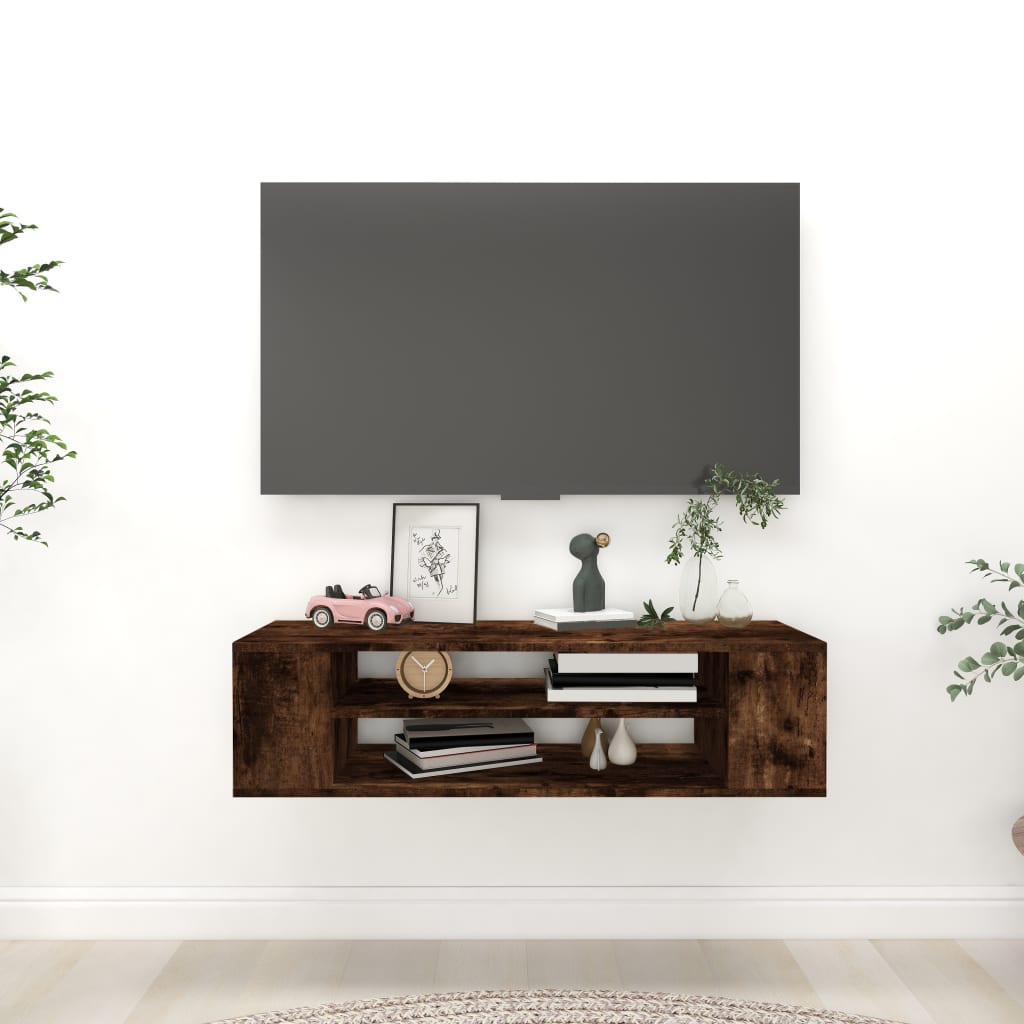 Füstös tölgyszínű szerelt fa függő tv-szekrény 100x30x26,5 cm Füstös tölgyszínű szerelt fa függő tv-szekrény 100x30x26,5 cm
