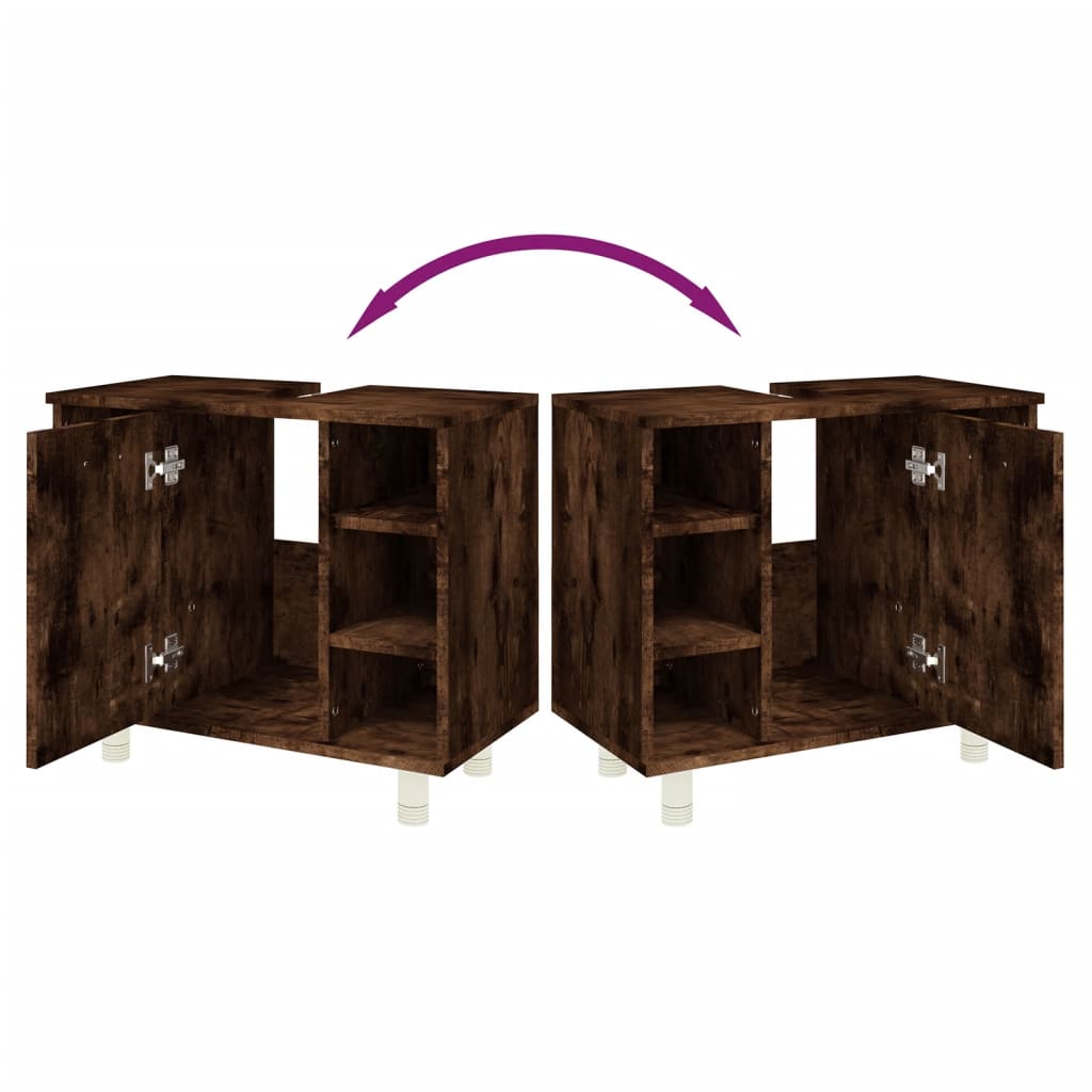 Füstös tölgyszínű szerelt fa fürdőszobaszekrény 60x32x53,5 cm