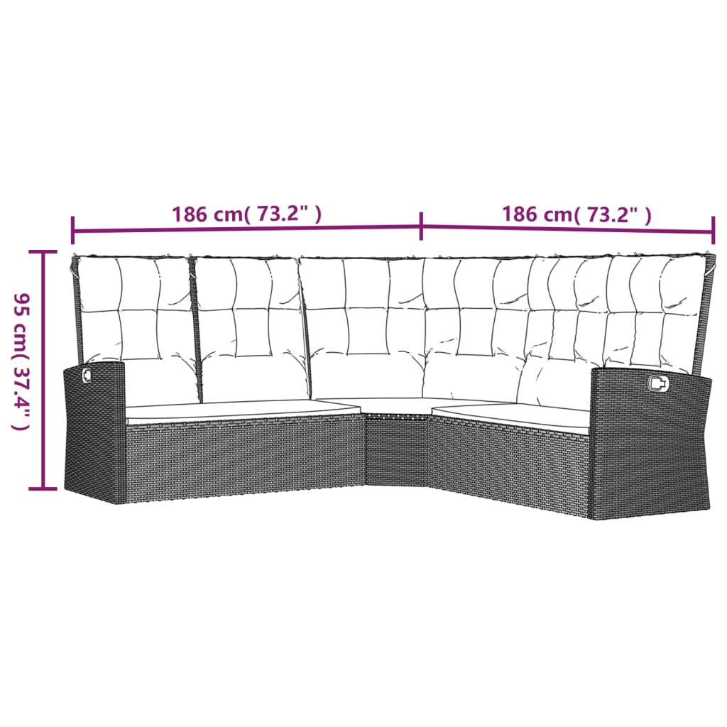 Szürke polyrattan dönthető sarokkanapé párnákkal