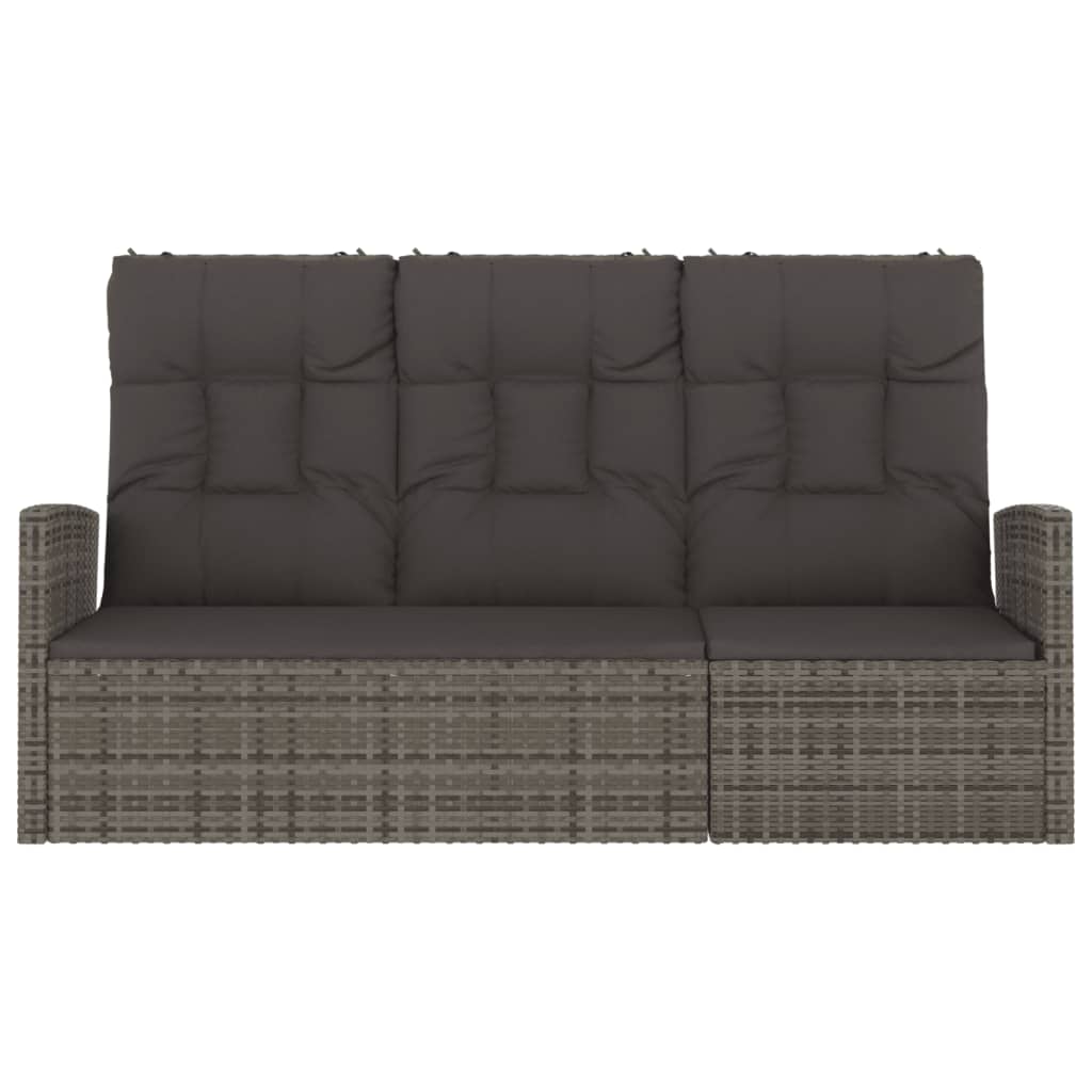 Szürke polyrattan dönthető kerti pad párnával 173 cm