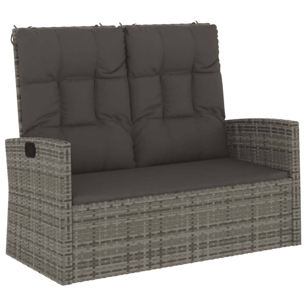 Szürke polyrattan dönthető kerti pad párnákkal 118 cm