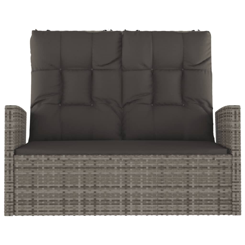 Szürke polyrattan dönthető kerti pad párnákkal 118 cm