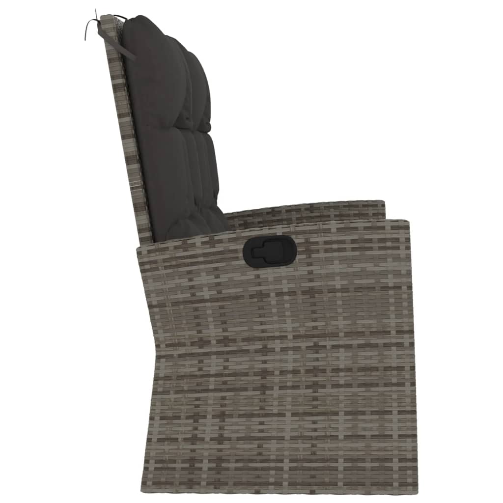 Szürke polyrattan dönthető kerti pad párnákkal 118 cm