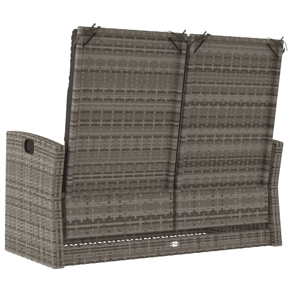 Szürke polyrattan dönthető kerti pad párnákkal 118 cm