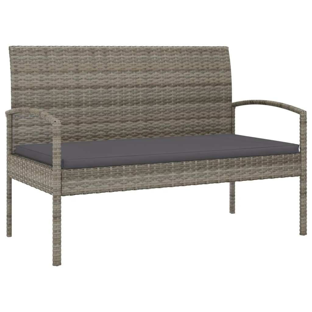 Szürke polyrattan kerti pad párnával 105 cm