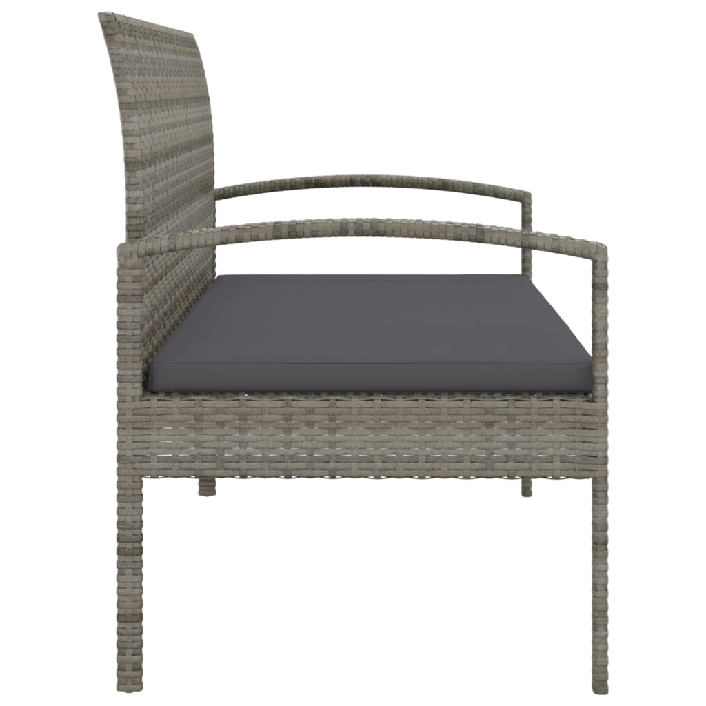 Szürke polyrattan kerti pad párnával 105 cm