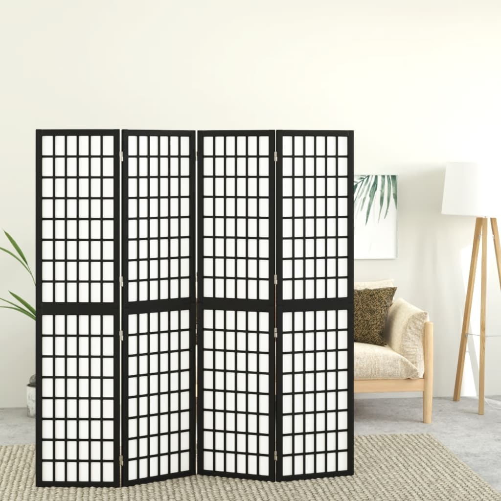 4 paneles fekete japán stílusú összecsukható paraván 160x170 cm 4 paneles fekete japán stílusú összecsukható paraván 160x170 cm