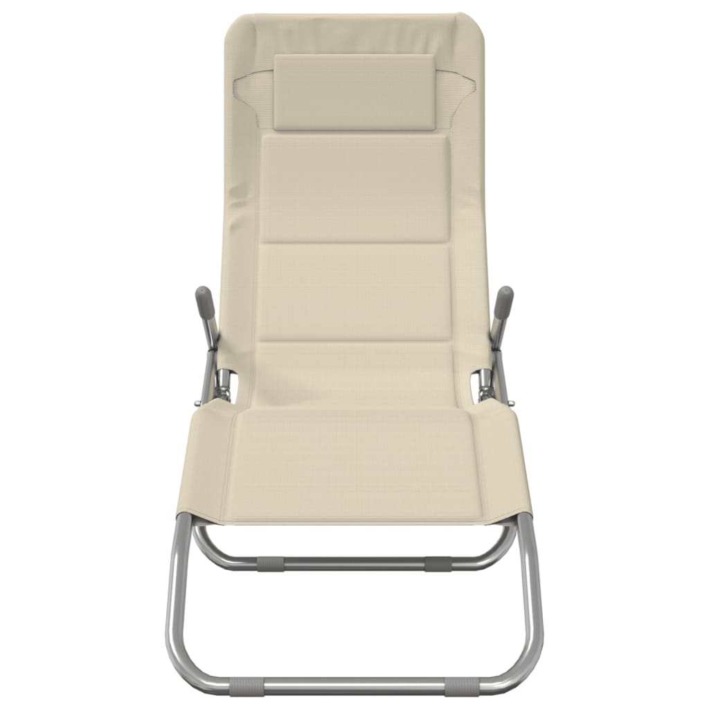 2 db krémszínű textilén és porszórt acél összecsukható napágy