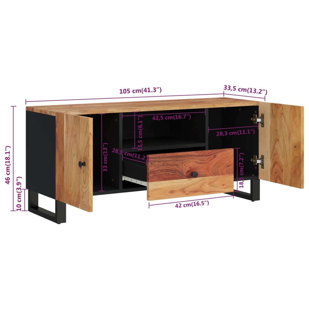 Tömör akácfa és szerelt fa tv-szekrény 105 x 33,5 x 46 cm Tömör akácfa és szerelt fa tv-szekrény 105 x 33,5 x 46 cm
