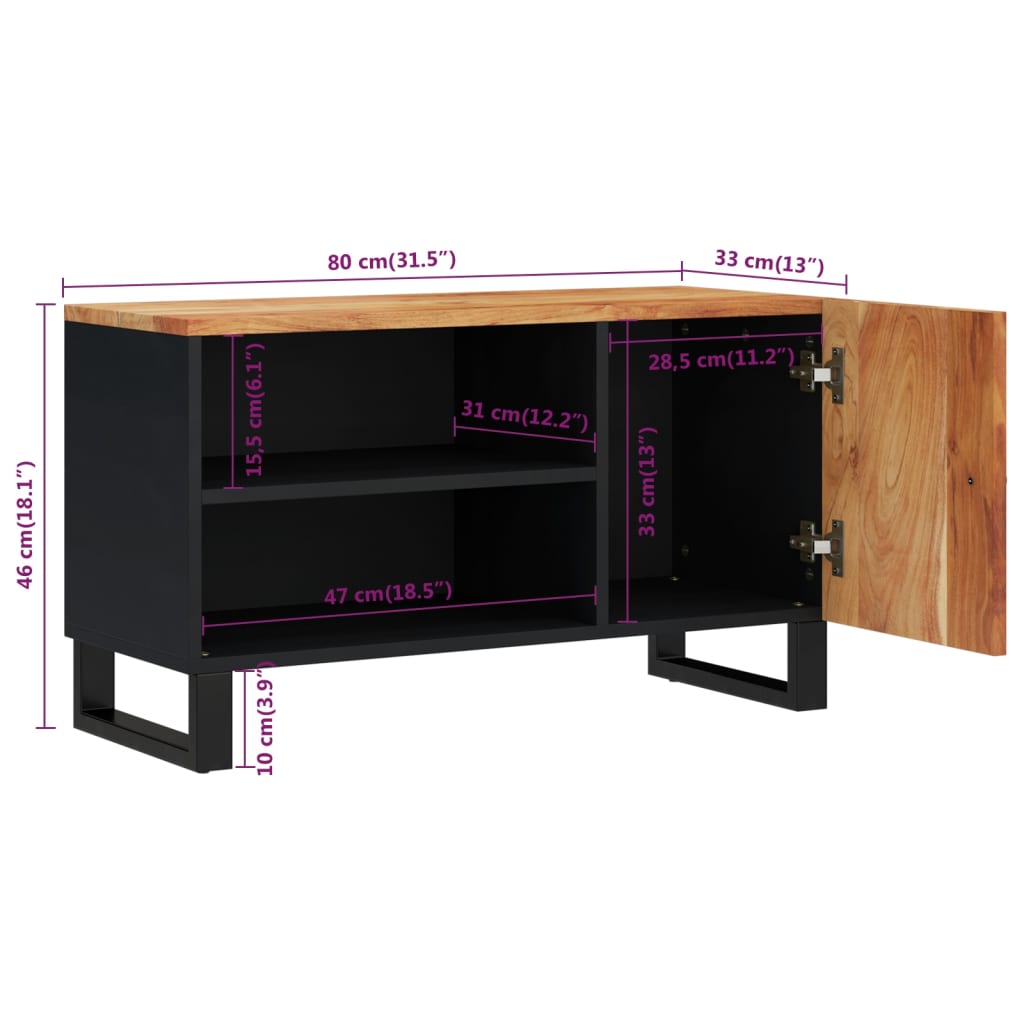 Tömör akácfa és szerelt fa tv-szekrény 80 x 33 x 46 cm