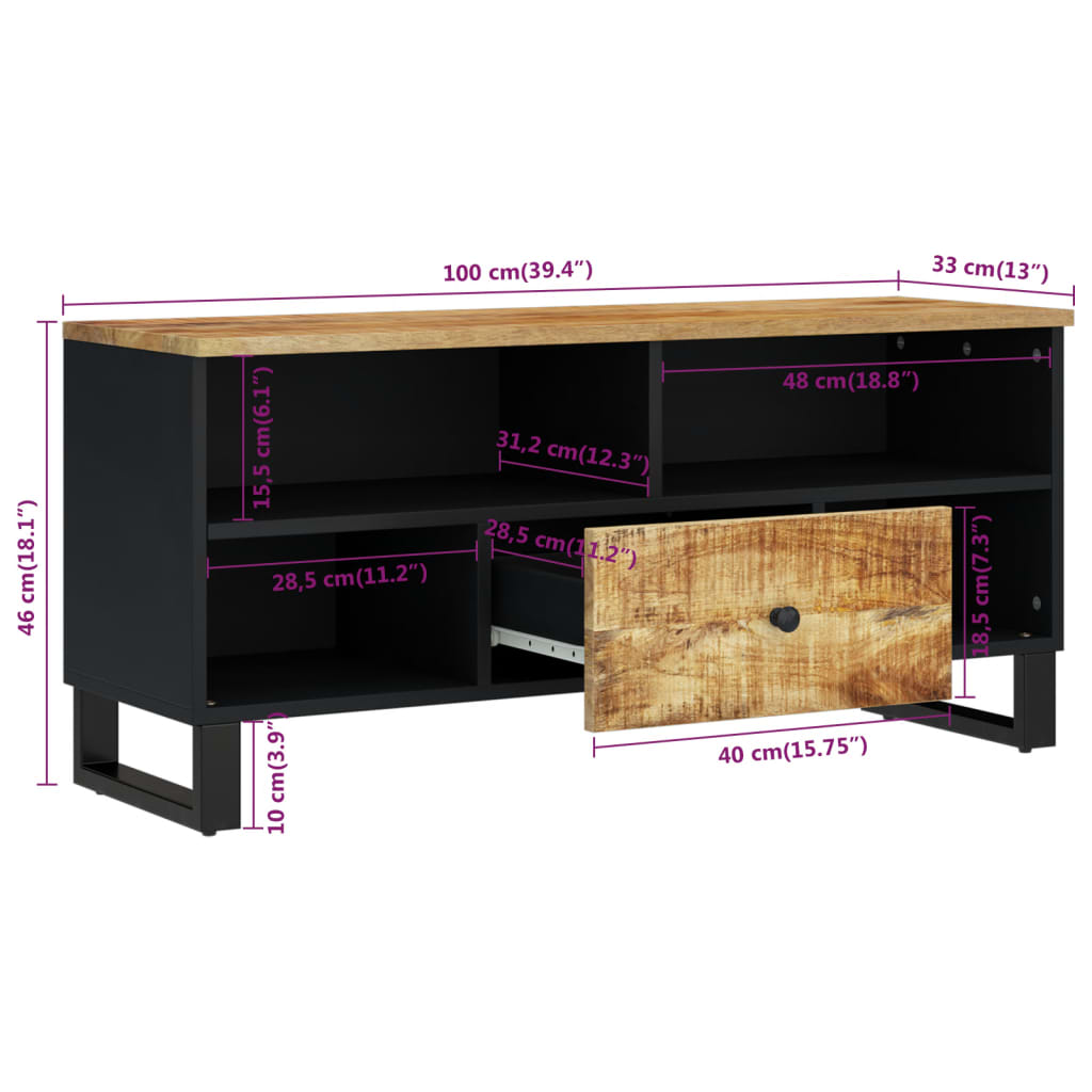 Tömör mangófa és szerelt fa tv-szekrény 100 x 33 x 46 cm