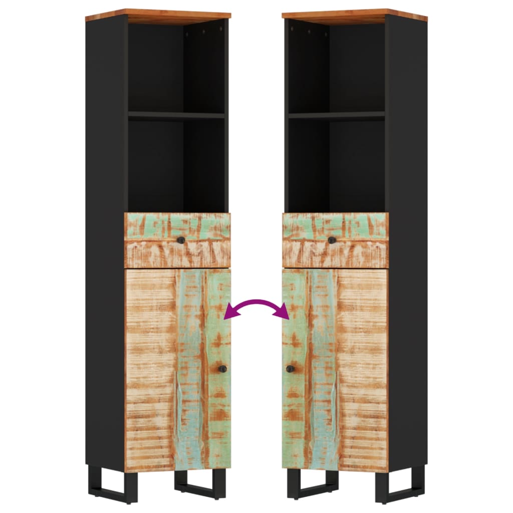 Tömör újrahasznosított fa fürdőszobaszekrény 38 x 33 x 160 cm