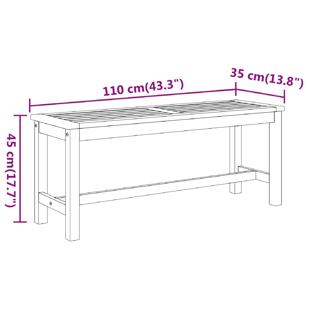 Tömör akácfa kerti pad 110 x 35 x 45 cm