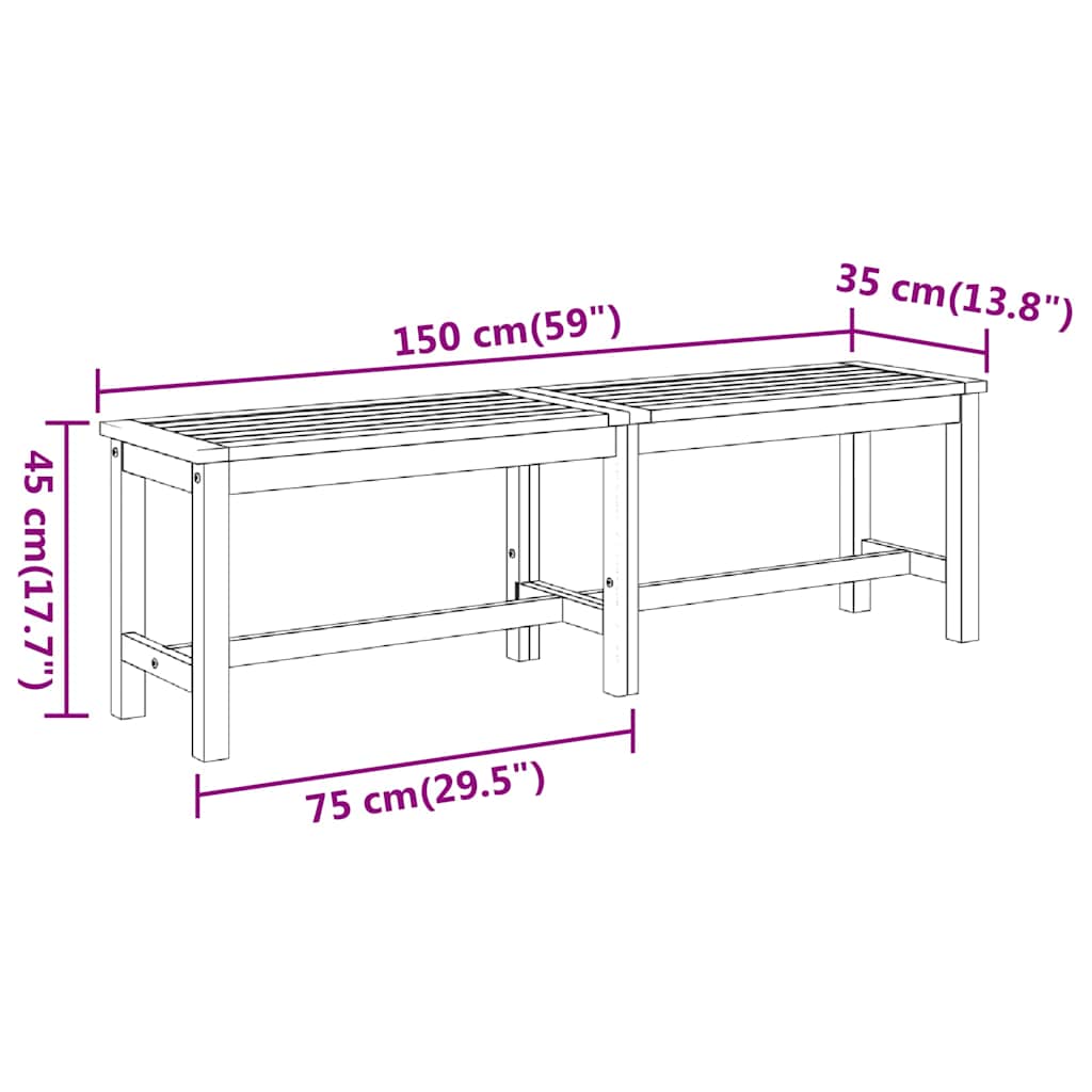Tömör akácfa kerti pad 150 x 35 x 45 cm