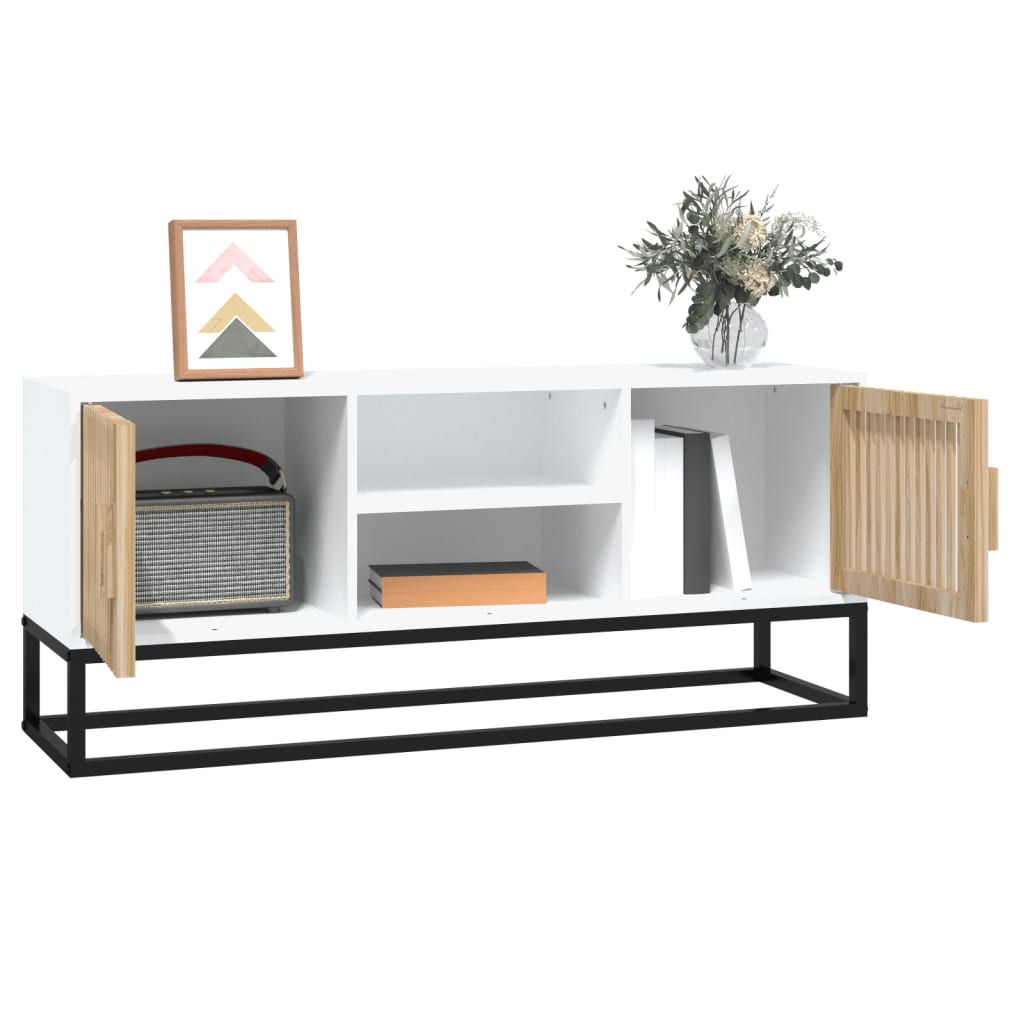 Fehér szerelt fa és vas tv-szekrény 105x30x45 cm Fehér szerelt fa és vas tv-szekrény 105x30x45 cm