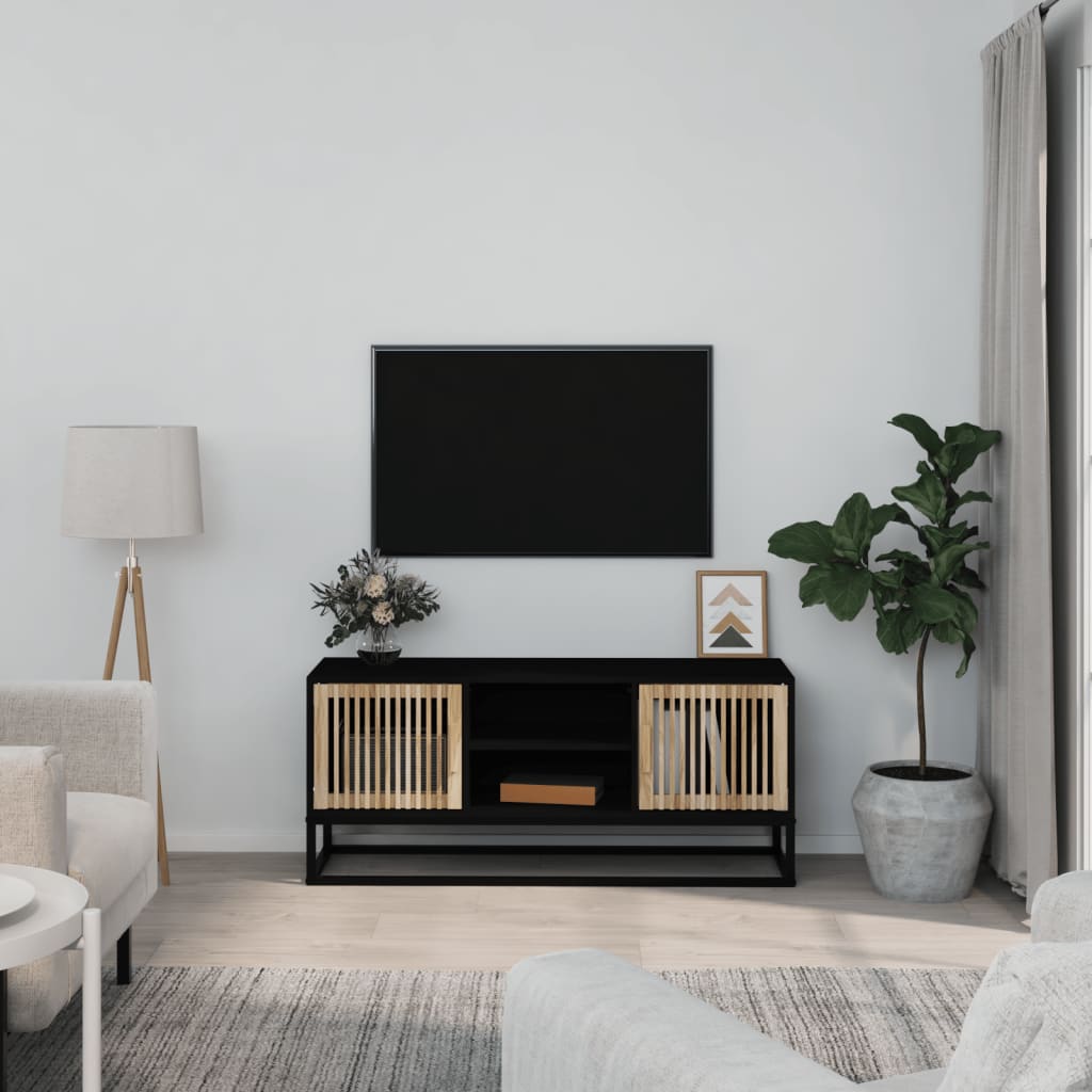 Fekete szerelt fa és vas tv-szekrény 105 x 30 x 45 cm Fekete szerelt fa és vas tv-szekrény 105 x 30 x 45 cm