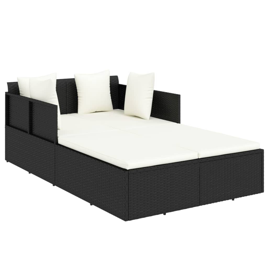 Fekete polyrattan napozóágy párnával 182 x 118 x 63 cm