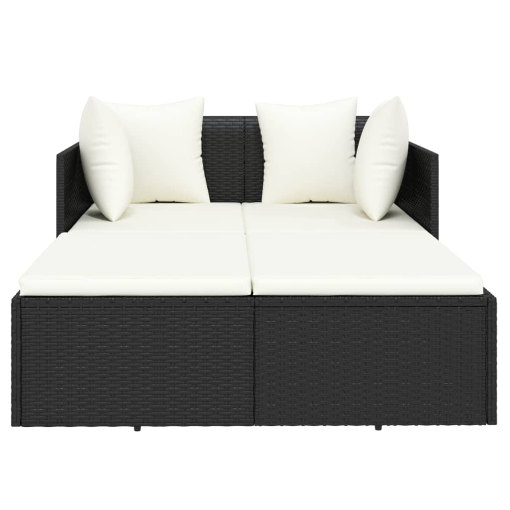 Fekete polyrattan napozóágy párnával 182 x 118 x 63 cm