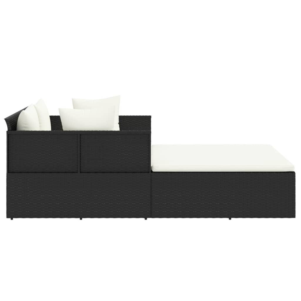 Fekete polyrattan napozóágy párnával 182 x 118 x 63 cm