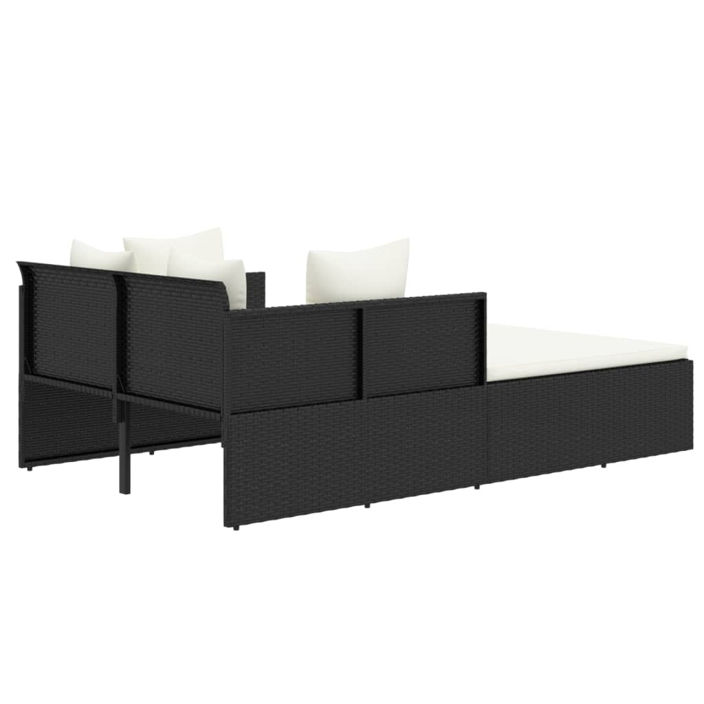 Fekete polyrattan napozóágy párnával 182 x 118 x 63 cm