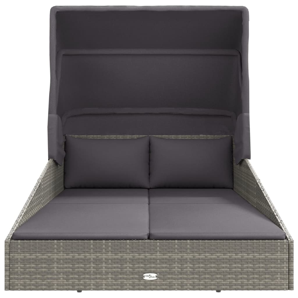 Szürke polyrattan napágy összecsukható tetővel 200x114x128 cm