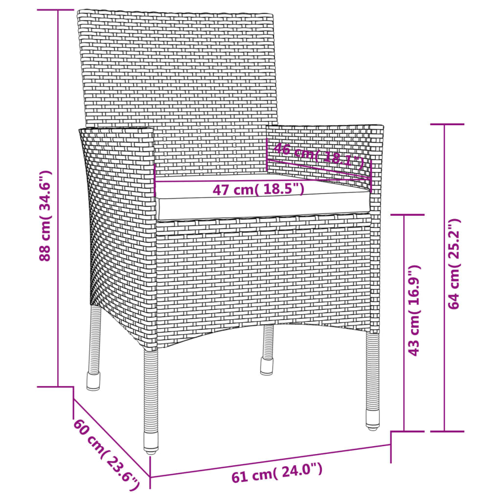 2 db barna polyrattan kerti szék párnákkal (csak egyesült királyság/írország/fi/no)