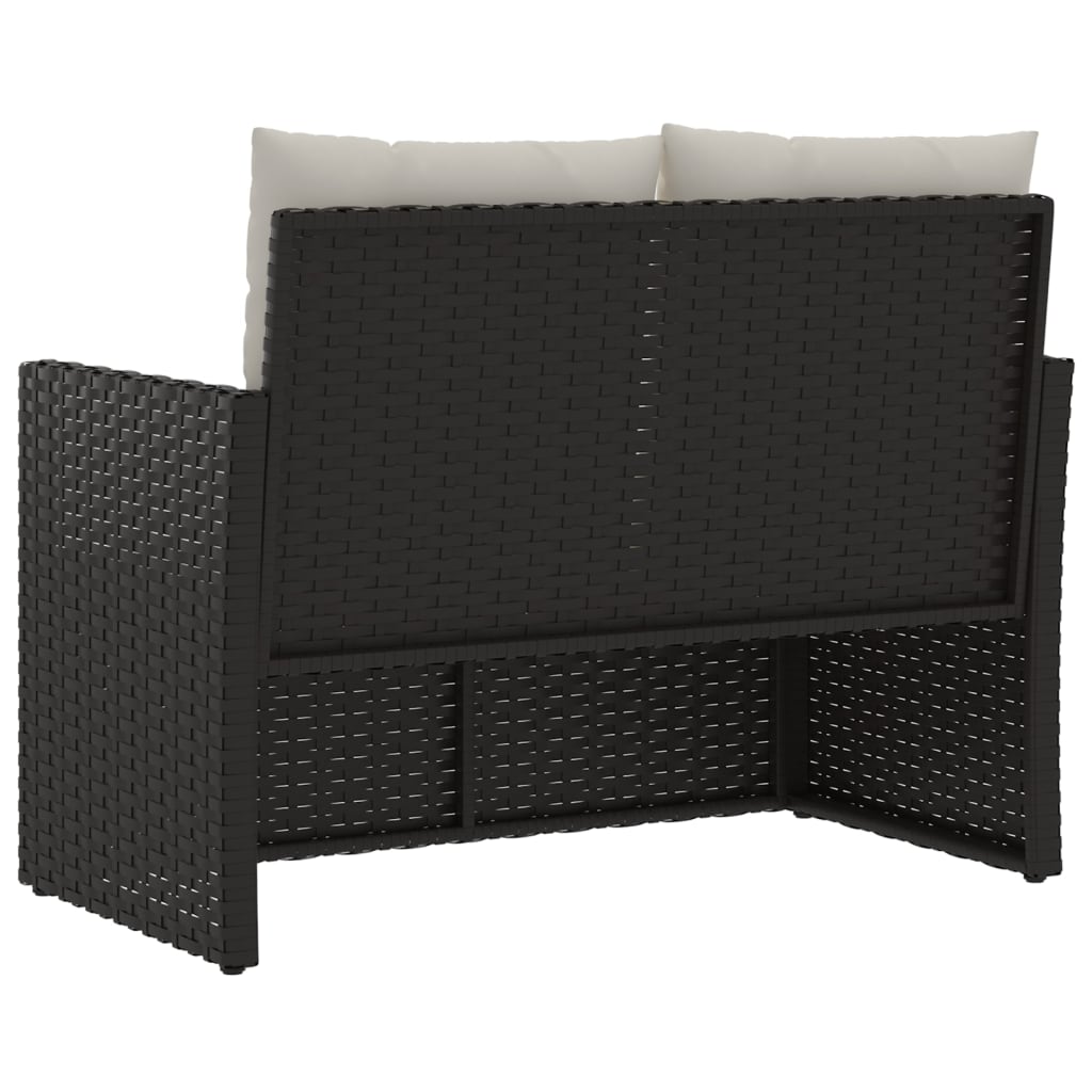 Fekete polyrattan kerti pad párnákkal 105 cm