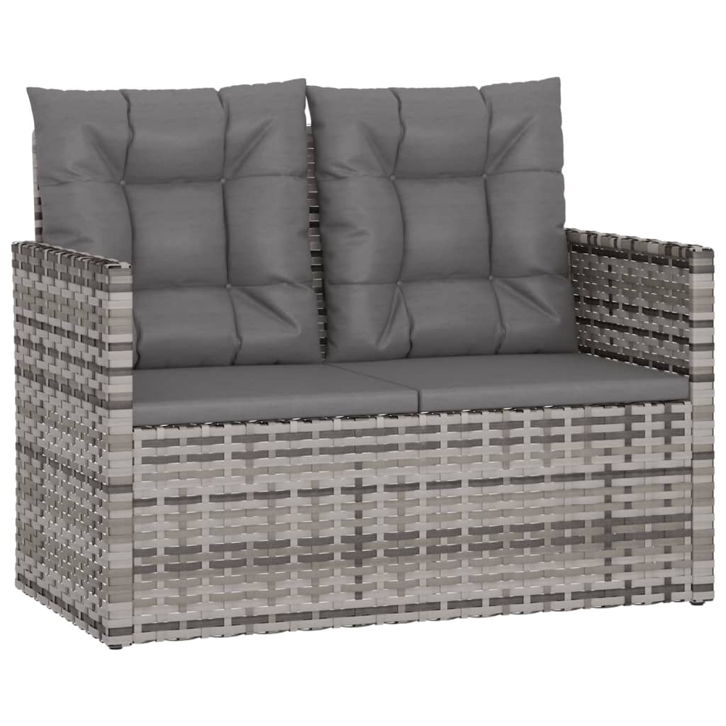Szürke polyrattan kerti pad párnákkal 105 cm
