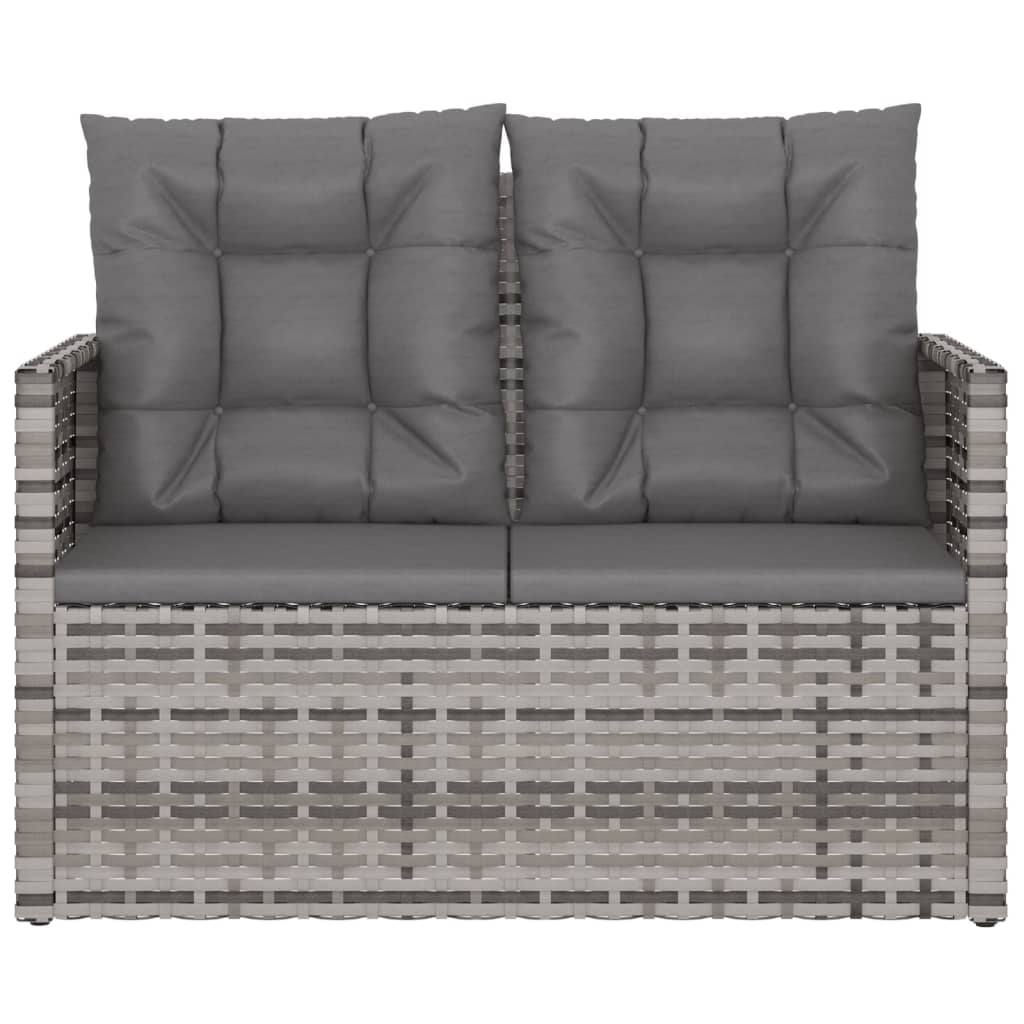 Szürke polyrattan kerti pad párnákkal 105 cm