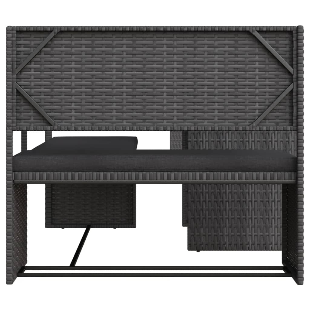L-alakú fekete polyrattan kerti kanapé asztallal és párnával L-alakú fekete polyrattan kerti kanapé asztallal és párnával