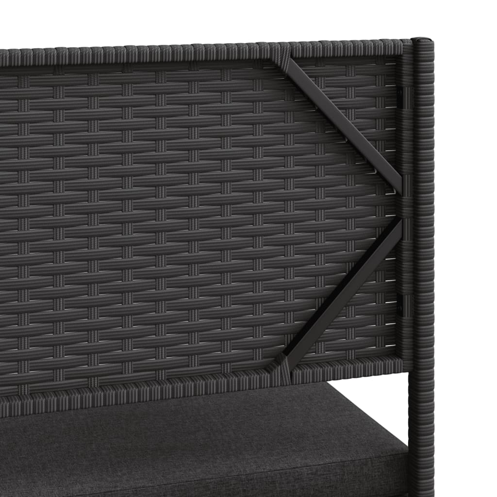 L-alakú fekete polyrattan kerti kanapé asztallal és párnával L-alakú fekete polyrattan kerti kanapé asztallal és párnával