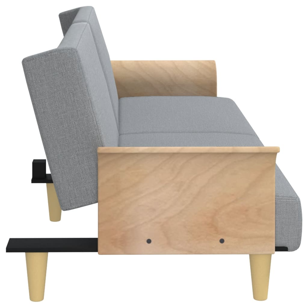 Világosszürke szövet kanapéágy karfával