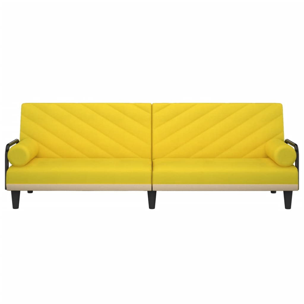 Világossárga szövet kanapéágy karfákkal