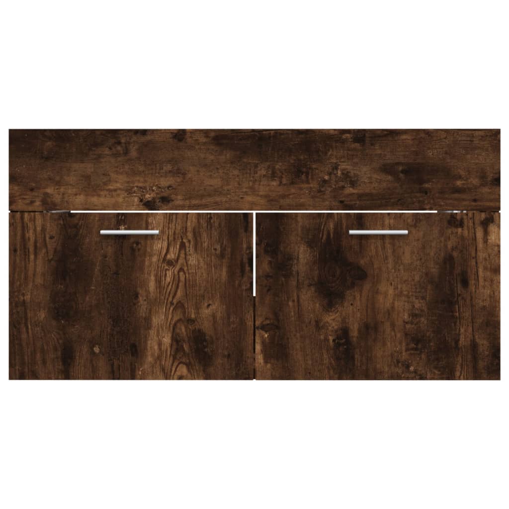 2 részes füstös tölgy színű szerelt fa fürdőszobai bútorszett