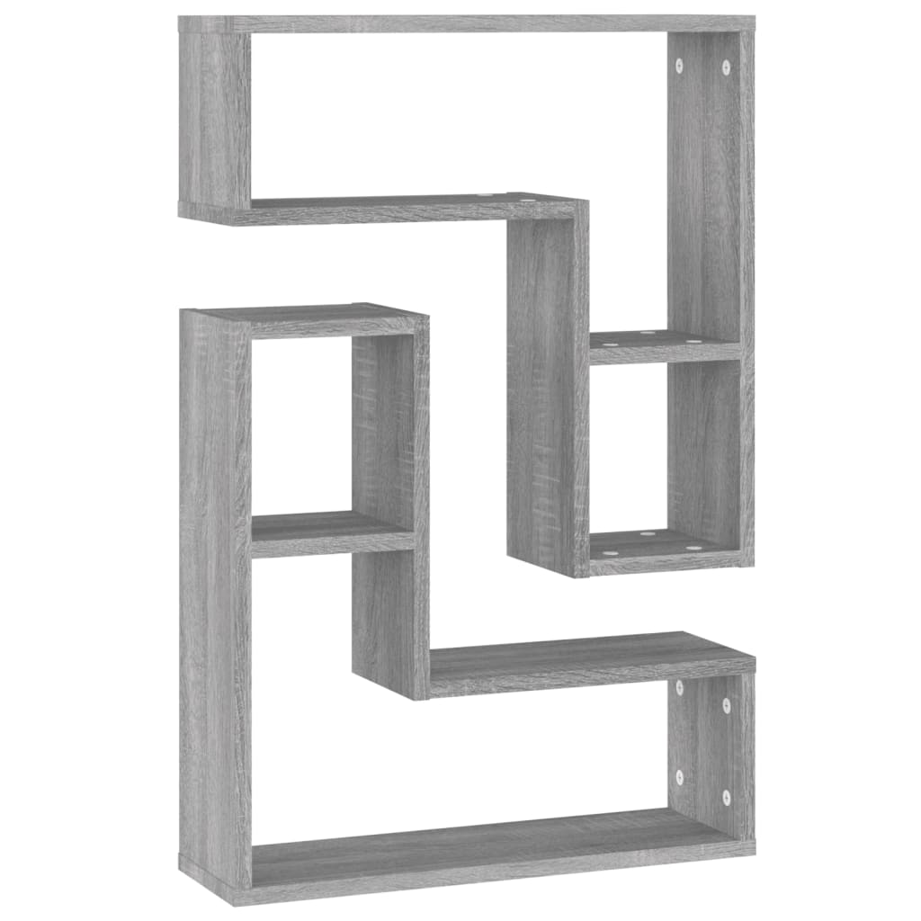 2 db szürke sonoma színű szerelt fa falipolc 50 x 15 x 50 cm