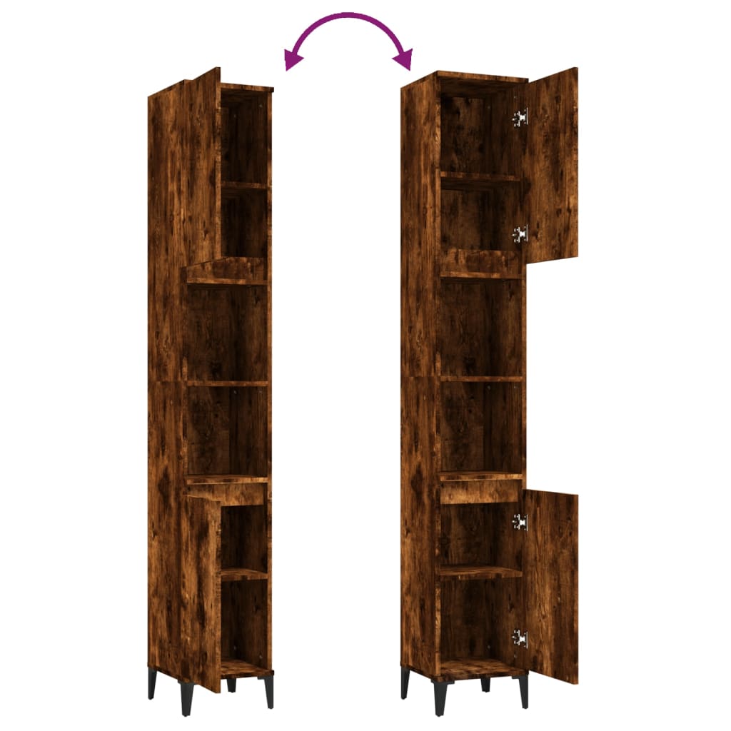 Füstös tölgyszínű szerelt fa fürdőszobaszekrény 30x30x190 cm