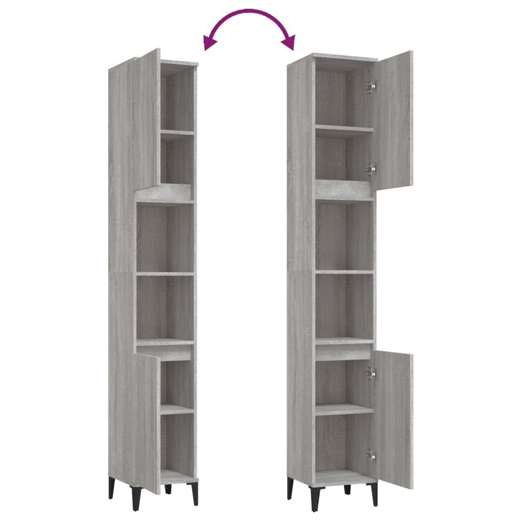 Szürke sonoma színű szerelt fa fürdőszobaszekrény 30x30x190 cm