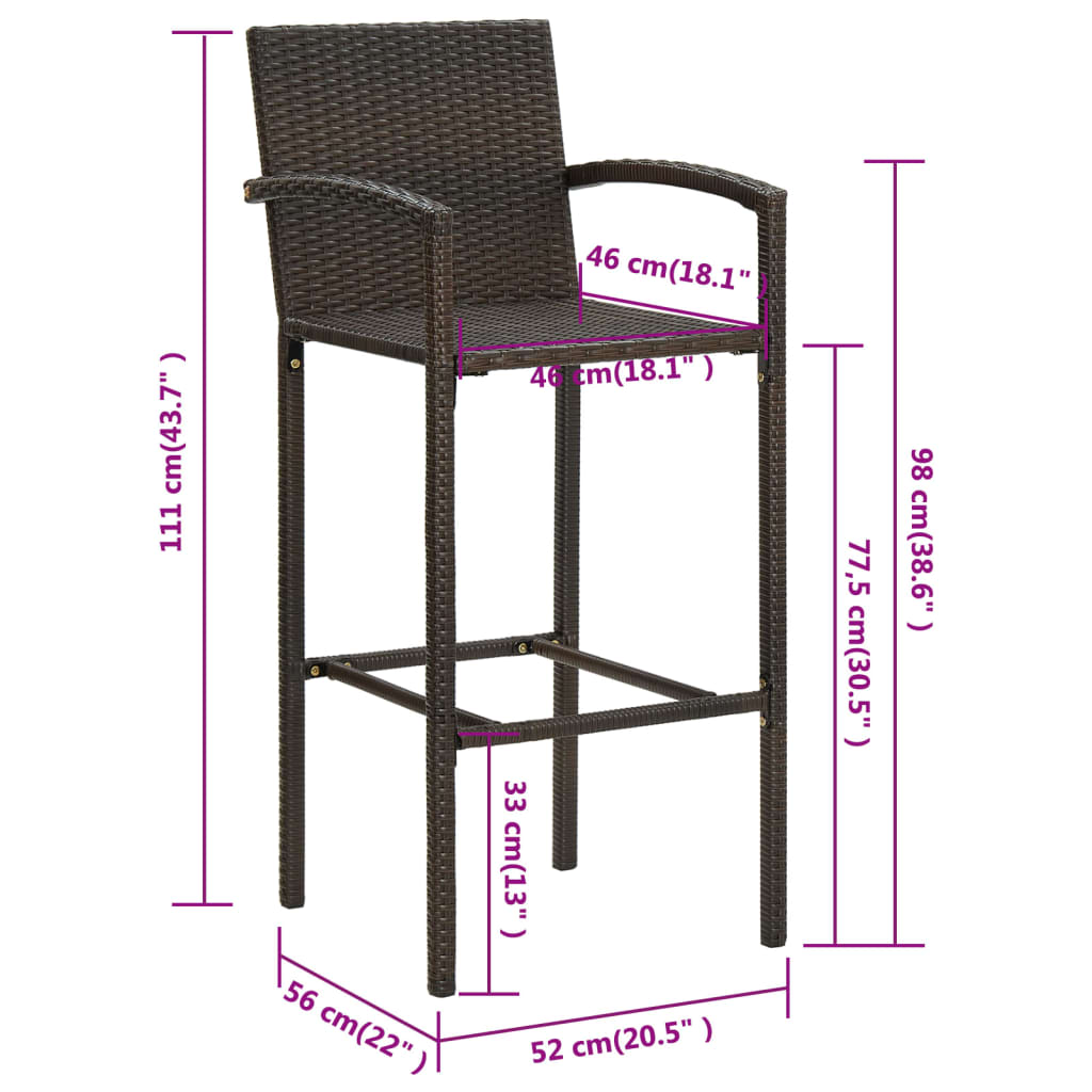 2 db barna polyrattan bárszék