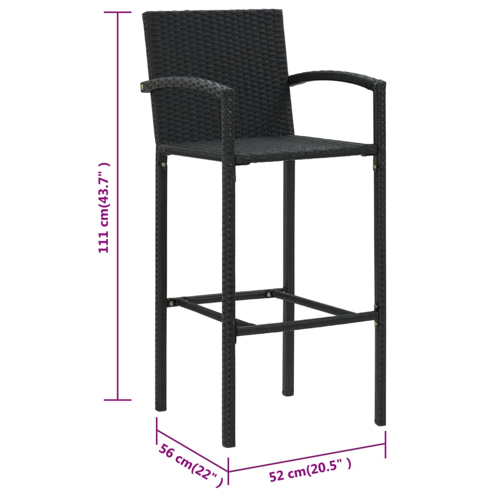 2 db fekete polyrattan bárszék