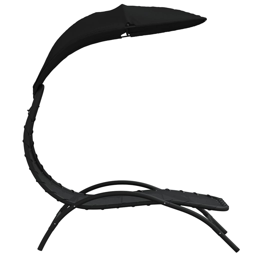 Fekete szövet és acél napozóágy napernyővel 167x80x195 cm