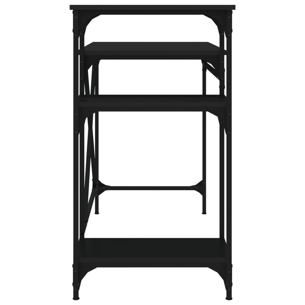 Fekete szerelt fa és vas íróasztal polcokkal 105x50x90 cm