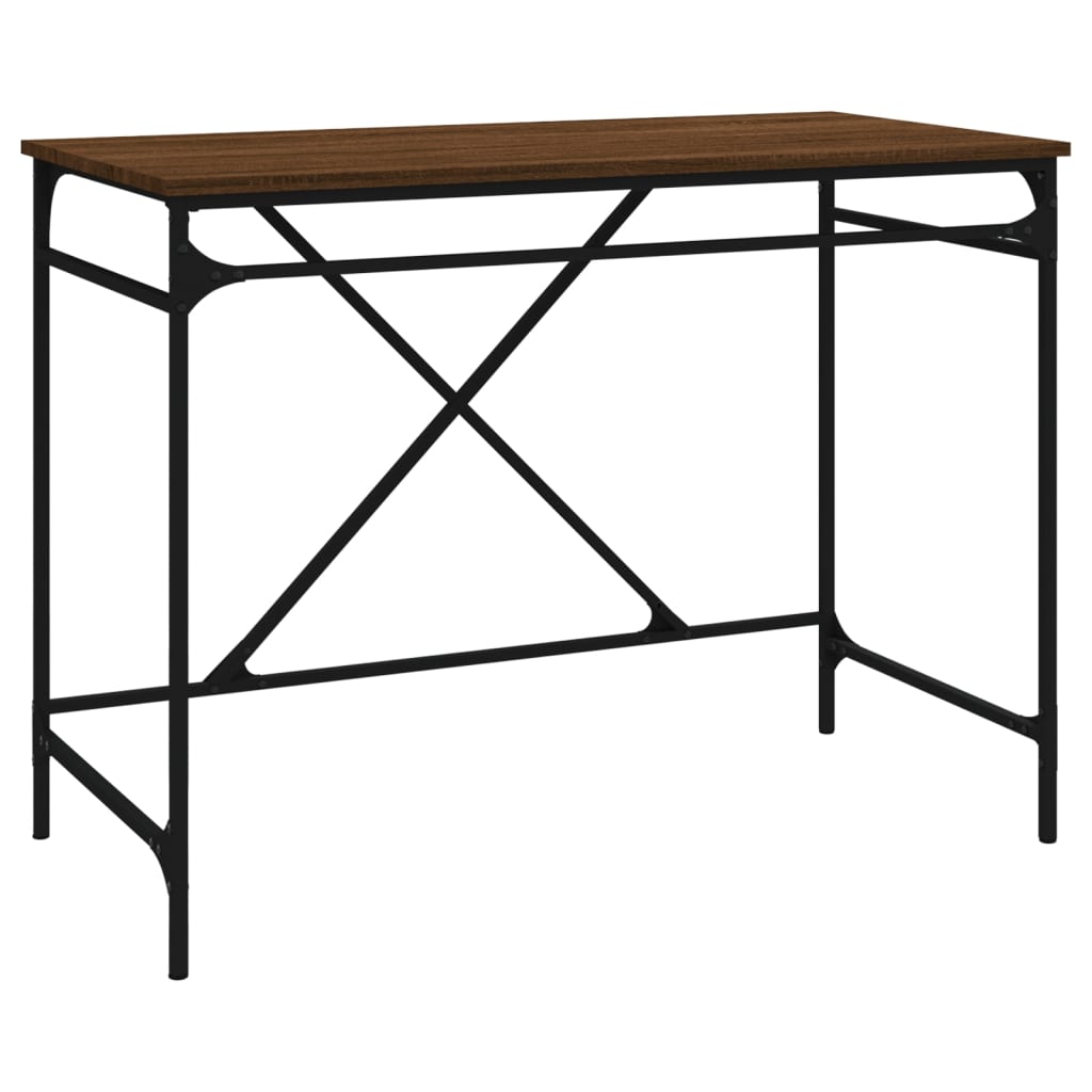 Barna tölgyszínű szerelt fa és vas íróasztal 100x50x75 cm