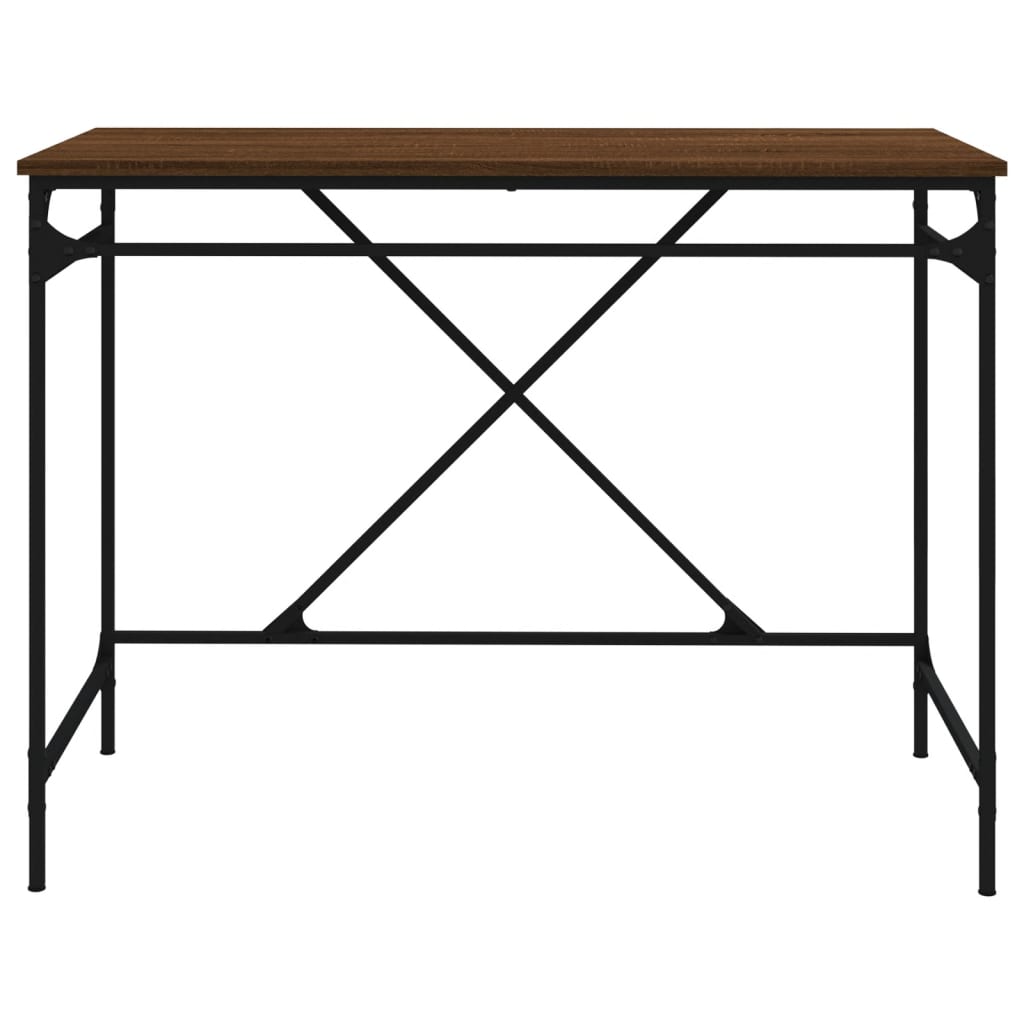 Barna tölgyszínű szerelt fa és vas íróasztal 100x50x75 cm